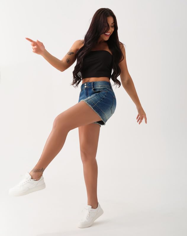 roswear Women's High Waisted Stretchy Frayed Hem Summer Denim Jean Shorts - Image 8