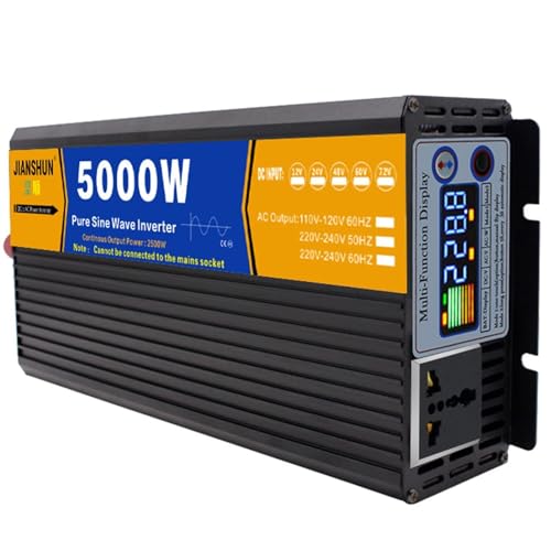 Image of WAUFSBBAE Pure Sine Wave Inverter Peak 3000w 4000w 5000w 6000w 8000w Power DC 12V/ 24V/48V/60V to AC 110V 220V Voltage(5000W,12Vto110V)