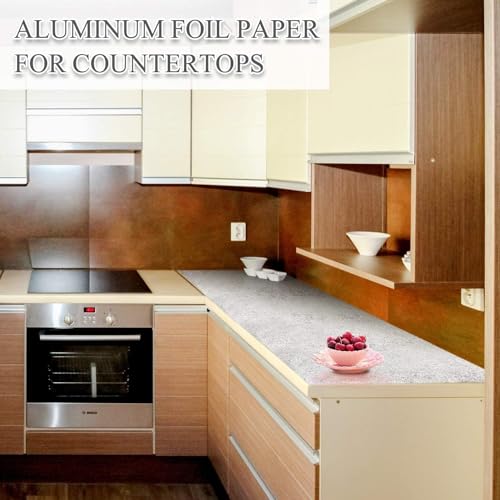 Image of HOME13 Vinyl Self Adhesive Vinyl Decorative Silver Foil Kitchen Wallpaper for Countertop Home /Office 2 Ft x 6 Ft with 2pcs