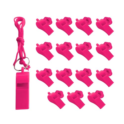 Pack de 100 Silbatos de Plástico Rosas con Cordón miniatura 1