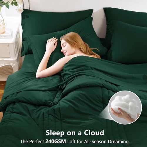 Image of CozyLux Full Size Comforter Sets Emerald Green - 7 Pieces Bed in a Bag, Modern Vertical Quilted Room Decor, Soft All-Season Bedding Gift with Comforter, Sheets, Pillowcases & Shams