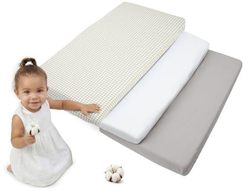 Medi Partners Sabana Bajera Cuna 70x140 Set de 3-100% Algodon Sabanas de Algodón Bebe Ropa de Cama para Bebés Dormir Cuna Fitted Bed Sheet Protector(Cuadros-Blanco-Gris)