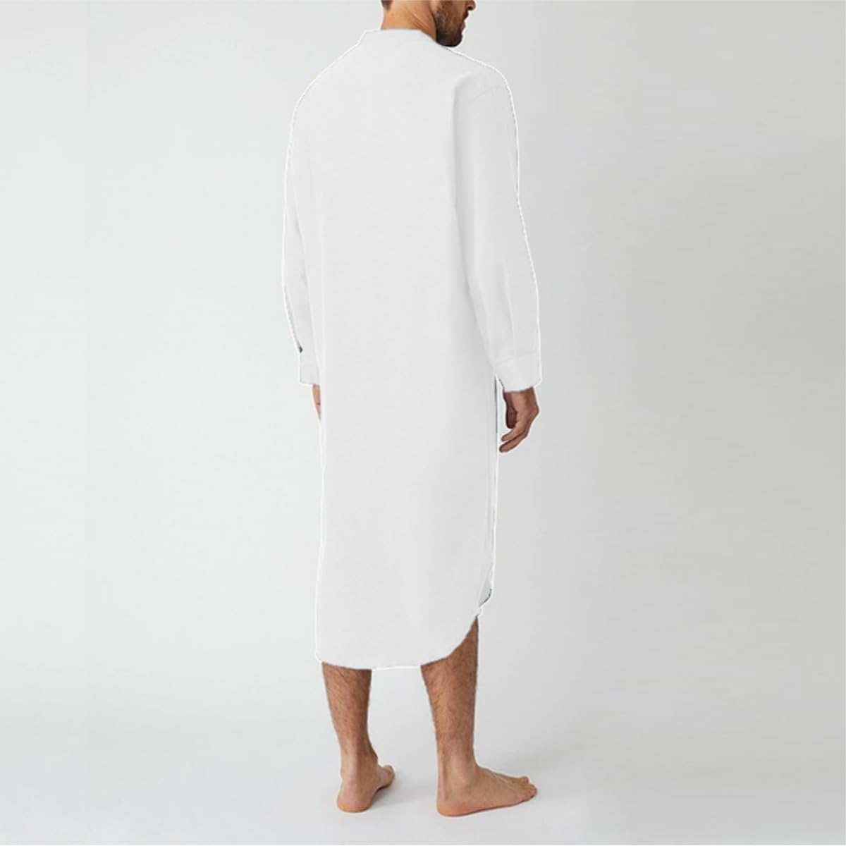 Herren-Kaftan-Thobe, langärmelige Henley-Hemden mit Knopfleiste, lässiges muslimisches Hemd aus Baumwollleinen, seitlich geschlitztes traditionelles muslimisches Kleid Kurta, ethnische Kleidung