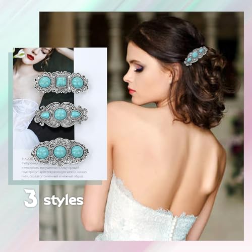 Pinzas para cabello vintage con turquesa artificial rojo y verde miniatura 4