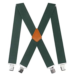 Doloise Men’s Suspenders X Back 2 Inches Wide with Extra Heavy Clips Adjustable Braces for Men Suspender (Green)