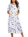 Ekouaer Robes For Women Zipper Front Bathrobe Short Sleeve House Coat Long Nightgown With Pockets Soft Loungewear