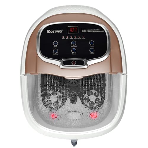 COSTWAY Bañera para Pies 500W Masajeador de Baños para Pies Eléctrico Temporizador de 10-60 Minutos / 35-48 ℃ con Rodillo de Masaje (Marrón)