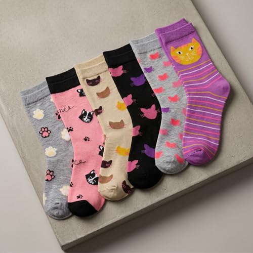 Image of Tipi Toe Women's 6-Pack Funky Crew Socks | Colorful Fun Patterned Novelty Dress Socks, Sizes 9-13