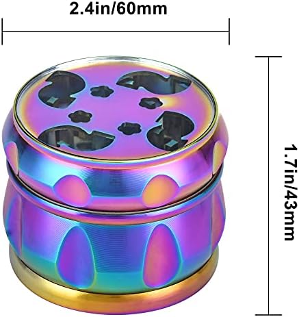 Joymaking Herb Grinder, 2.5" Premium Durable Zinc Alloy Grinder, Rainbow Spice Grinder 4 Piece with Pollen Catcher, Metal Grinder with Magnetic Top and Access Window(Colorful)