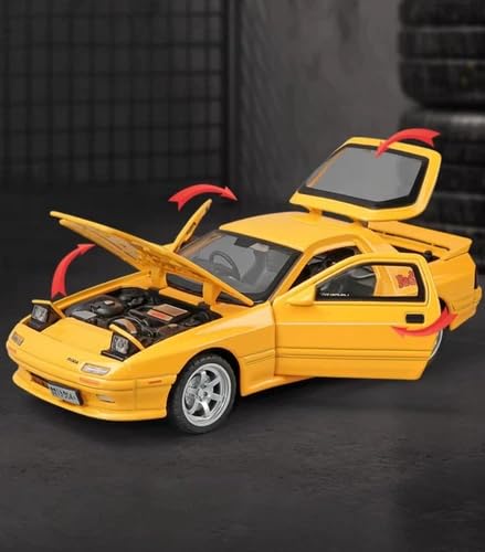 Image of 1:32 Mazda RX-7 Diecast Metal Car Model, Pull Back Toy Car with Openable Doors, Sound & Light Effects, Alloy Vehicle for Kids Boys Girls & Collectors (Black)