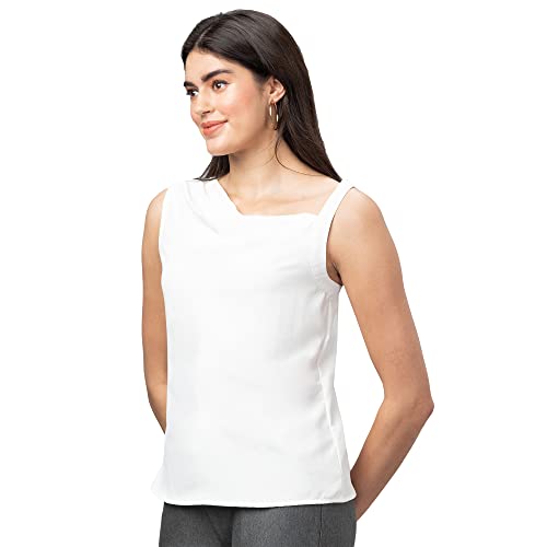 Image of Globus Women White Solid Sleeveless Top
