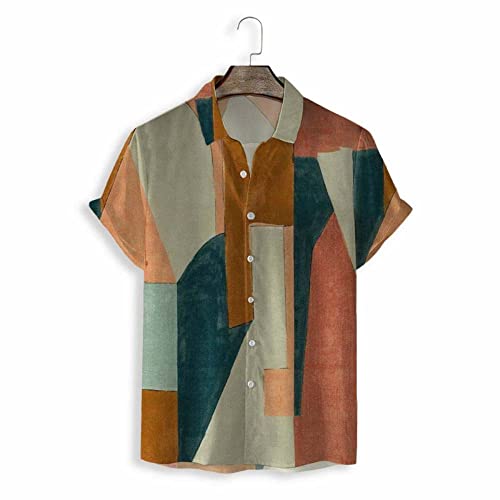 Chemise hawaïenne chemise de plage à manches courtes et motif géométrique orange