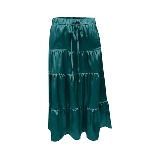 Womens Satin Maxi Skirt Cocktail Party Drawstring Elastic High Waist Silk Elegant Trendy Dressy A-Line Long Skirts3