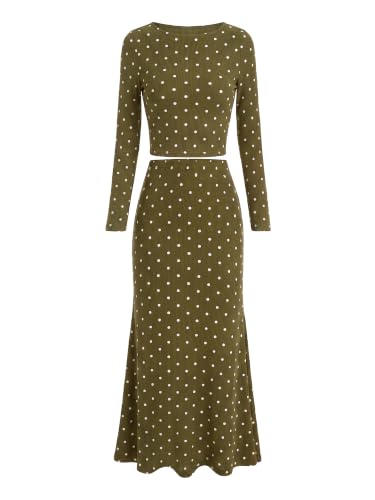 2-Piece BTFBM Women's Polka Dot Long Sleeve Crop Top & Maxi Skirt Set (S-XXL, Various Colors) $14.99 + Free Shipping w/ Prime or on $35+ + 69% Off... - image 1