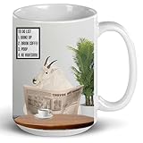 Funny White Mountain Goat Coffee Mug 15oz Large - Cute Animal Reading Newspaper with To Do List White Ceramic Coffee Cup - Novelty Gifts for Goat Lovers