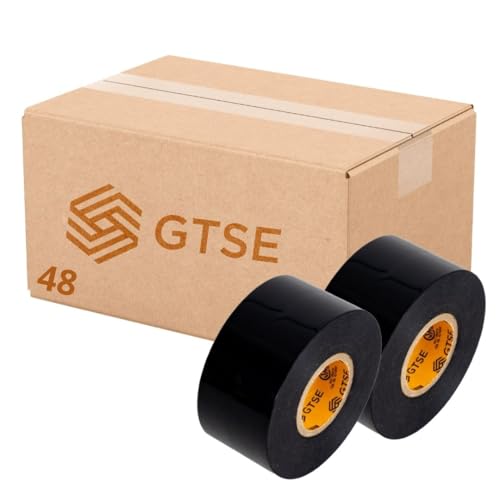 Image of GTSE Wide Black Electrical Tape, 48 Rolls Bulk Carton - Waterproof, Industrial Grade Vinyl, 2 in x 66ft- Strong Self-Adhesive PVC Electric Tape for Wire Insulation, 7 Mil, 600V - UL /CSA Listed