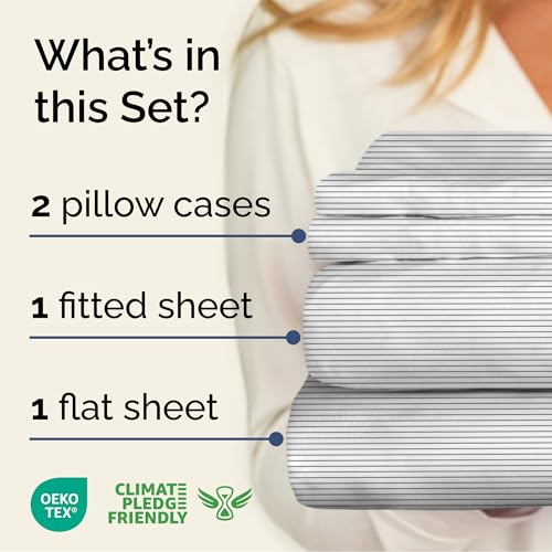 Image of Full 4 Piece Striped Sheet Set - Soft, Breathable & Cooling - Fine Lines