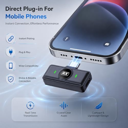 Image of Futopia Wireless Rechargeable Microphone with Charging Case 300mAh, Noise Cancellation Mic, Clip-On Collar, 3Hr Playtime, 20m Range Perfect for YouTube, Podcast, Vlogging, Streaming & Video Recording