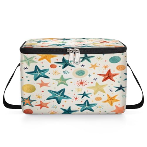 GzLeyigou Starfish Lunch Bags for Women Men 9 Cans, Hot & Cold Food Delivery Bag Insulated Grocery Bag Insulated Lunch Box Marine Colorful Starfishes Cooler Bag for Office Work Picnic Beach