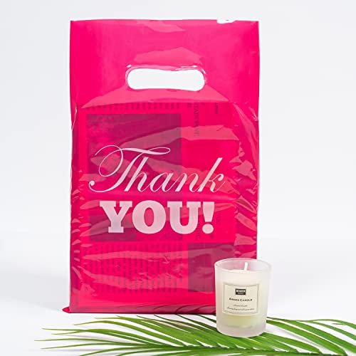 Elephant-Package 50Pcs Plastic Shopping Bags For Small Business Boutique, Die Cut Bags With Handles, Thank You Merchandise Bags (Small 8"X12" Pink) #TOP3