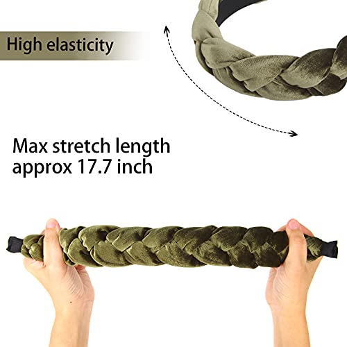 Rinvee Headbands For Women Velvet Braided Headbands Fashion Hairband Criss Cross Hair Accessories, Red And Army Green #TOP2