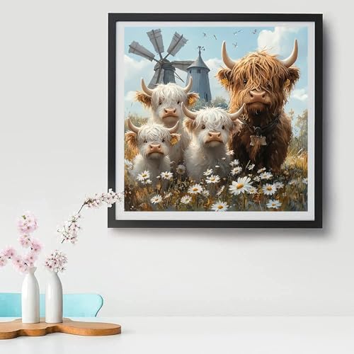 Image of Highland Cattle Cross Stitch Kits for Adults - Embroidery Kits for Beginners Adults,11 CT Patterns Dimensions Counted Cross Stitch Kits for Adults Arts Craft 13.8x13.8 inch