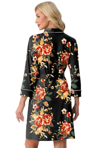 Image of PrinStory Womens Robe Knee Length Soft Knit Bathrobe S-2XL | V-Neck 3 /4 Sleeve Robes with Pockets, Lightweight, Breathable Bath Robe for Shower, Spa, Travel, Home, Party, Nursing