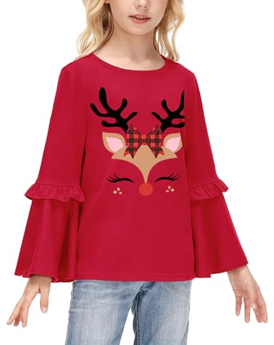 BesserBay Girls Christmas Long Bell Sleeve Ruffle Tunic Top 4-12 Years