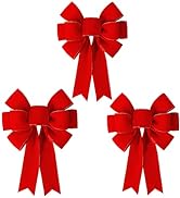 3 Packs Red Bows Christmas Decorations Big Wired Velvet Bow with Gold Border for Wreaths Outdoor,...
