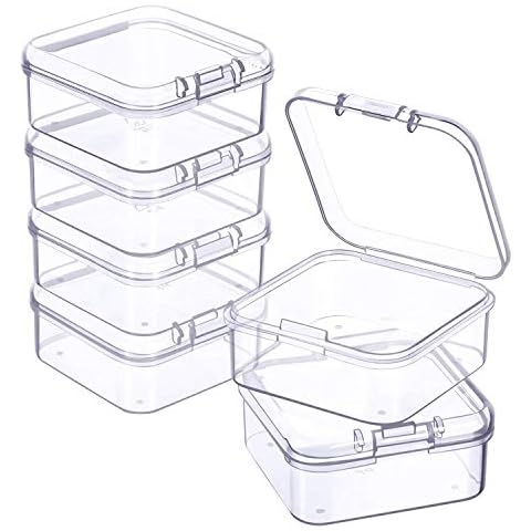 Nemeae 6 Pieces Mini Plastic Clear Storage Box for Collecting Small Items, Beads, Jewelry, Business Cards Cover