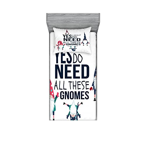 Ambesonne Saying 2 Pack Fitted Sheet & Pillow Sham Set, Gnomes in Christmas Garden, 4 Pcs Bedding Decor, Package Contains 2 Twin Size Fitted Sheets & 2 Pillow Covers, Dark Sky