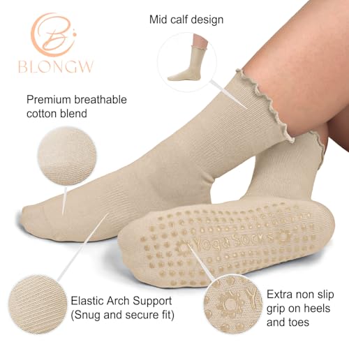 Image of Pilates Socks for Women, Non Slip Grip Socks for Yoga, Barre, Hospital, Grippy Socks Womens Gifts, 4 Pairs