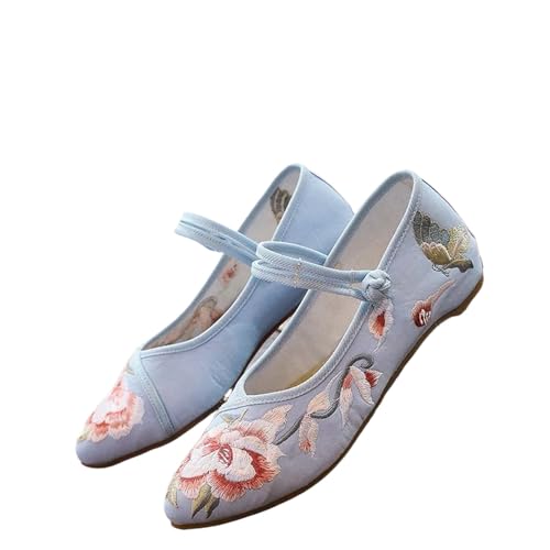 Ballerines brodées en coton bleu taille 40 pour femme à bout pointu