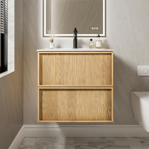 SHOLVEMIAR 24" Japandi Floating Bathroom Vanity with Sink, Pre-Assembled Japandi