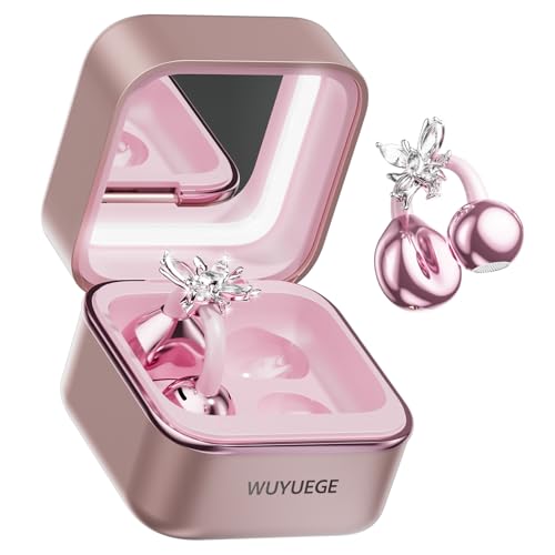 WUYUEGE Clip On Earbuds with Detachable Butterfly Earrings & LED Makeup Mirror Case Wireless Earbuds Bluetooth 6.0 Air Conduction Headphones Lightweight for Travel Work Daily Use Great Gift Choice
