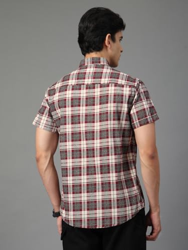 Image of Majestic Man Men's Slim Fit Premium Pure Cotton Plaid Check Half Sleeve Casual Shirt
