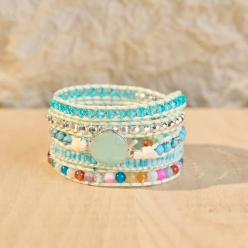 Image of YGLINE Natural Stone Bracelet 5 Wraps Bracelet Handmade Blue Color Boho Bracelet for Women Bracelet