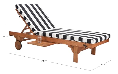 Image of SAFAVIEH Outdoor Collection Newport Natural / Black & White Stripe Cushion Built-in Side Table Adjustable Chaise Lounge Chair