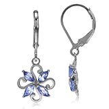 Silvershake Genuine Tanzanite 925 Sterling Silver Victorian Style Flower Leverback Earrings