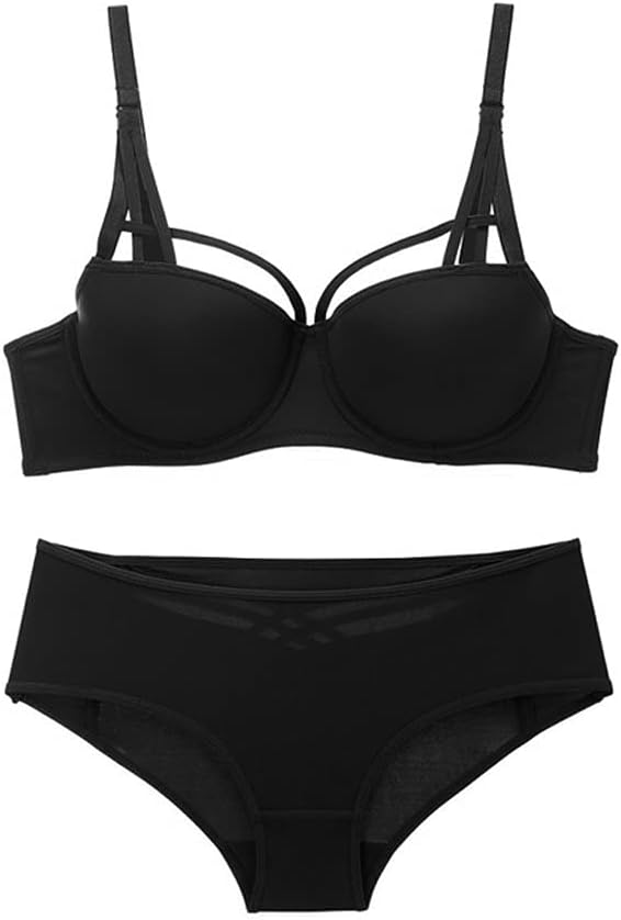 Sexy Seamless Bra and Panty Set Lingerie Strappy Solid Push Up Underwire Underwear Women Intimates Hollow Out