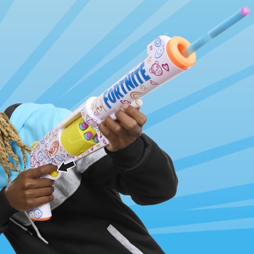 Nerf Fortnite Frenz 4 Ever Dart-Blaster mit Beste-Freunde-Lackierung, mit 6 Schaumstoff-Darts und Abschussvorrichtung und Spannhebel, Outdoorspielzeug und Geschenk für Kinder