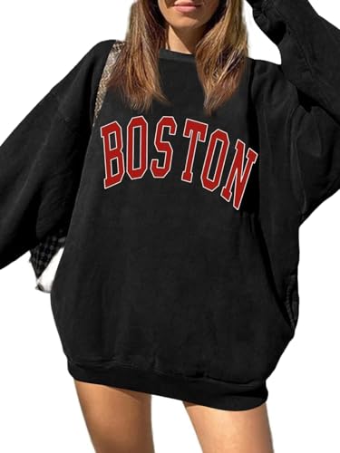 Image of Langwyqu Women's Oversized Sweatshirt Los Angeles California Crewneck Long Sleeve Casual Loose Pullover Tops