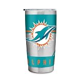 Rico Industries NFL Football Miami Dolphins 20oz Stainless Steel Tumbler with Lid - Great For Coffee, Tea, Water or Cocktails