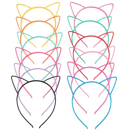 12Pcs Plastic Cat Hairbands Colorful Cat Ear Head band Cute Cat Makeup Headwear Halloween Party Headband Accessories for Women Girls