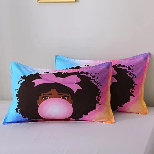 Black Girl Bubble Gum Bedding Set Twin,Black Girl Magic Art Comforter Cover, Cute African American Girl Printed Duvet Cover Sets,Kids Bedroom Decor (1Duvet Cover +1Pillowcase) No Comforter #TOP4