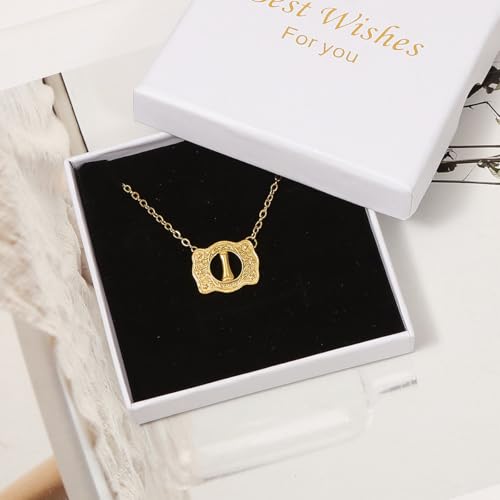 14K Gold Belt Buckle Necklace Western Style Initial Letter Pendant Necklace, Decorative Belt Buckle Frame Design