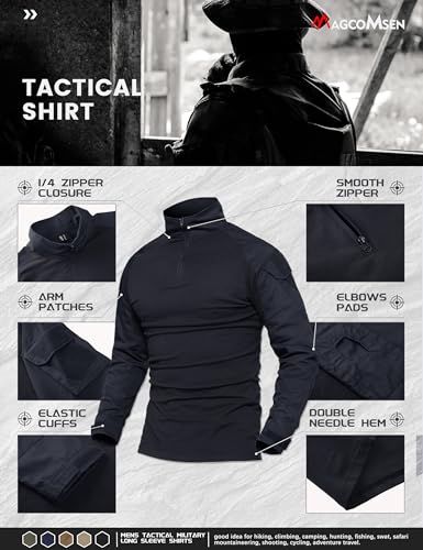 MAGCOMSEN Men's Tactical Military Shirts 1/4 Zip Long Sleeve Shirt with Pockets3