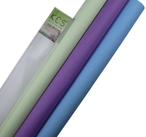 Image of KCS 3 pc of 15 inch x 18 inch(38cmx45cm) 16 Count Cross Stitch Cotton Aida Cloth Needlework Rolled Fabric Box,16CT,Light Green+Lavender+Light Blue