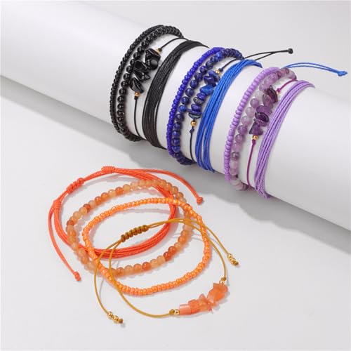 4Pcs Natural Stone Bead Bracelets for Women Healing Crystal Bracelet Boho Gemstone Bracelets Summer Woven Stretch String Bracelets for Women4