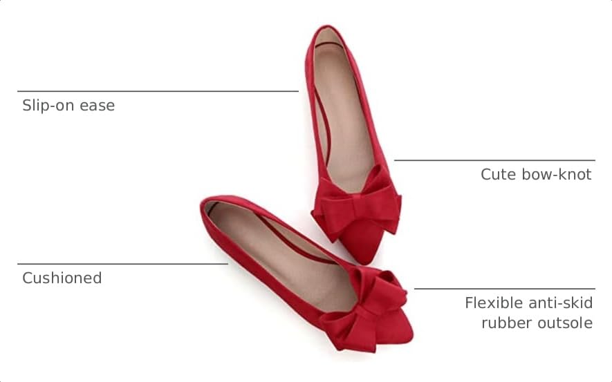 Image of SAILING LU Womens Bowknot Ballet Flats Pointy Toe Suede